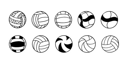 Big set of hand drawn doodle volleyball. Sports equipment. Game, play, team. Collection of design elements. Great for banners, sites, posters. Vector illustration EPS10