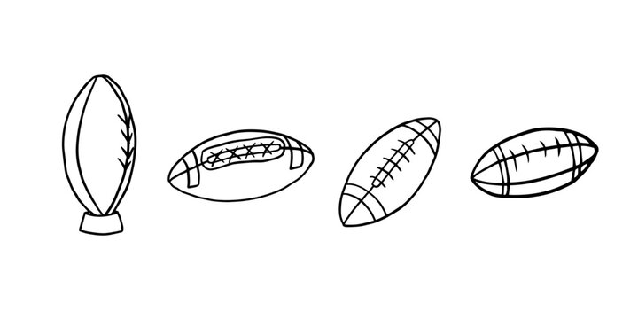 Big set of hand drawn doodle american football. Sports equipment. Game, play, team. Collection of design elements. Great for banners, sites, posters. Vector illustration EPS10