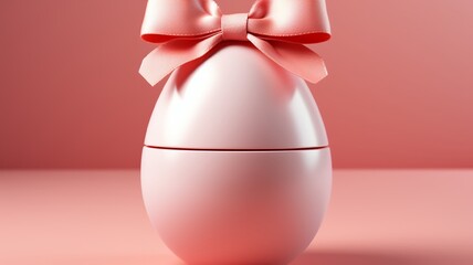 pink easter egg with ribbon against a pink background or jewelry box in an egg style