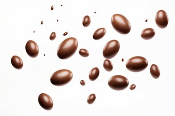 chocolate easter eggs flying isolated on white