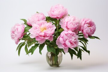 Naklejka na ściany i meble Beautiful bouquet of fresh pink peonies on a white background