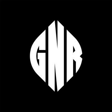 GNR circle letter logo design with circle and ellipse shape. GNR ellipse letters with typographic style. The three initials form a circle logo. GNR Circle Emblem Abstract Monogram Letter Mark Vector.