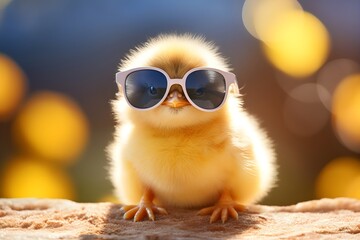 easter yellow small chicken with sunglasses
