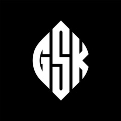 Obraz premium GSK circle letter logo design with circle and ellipse shape. GSK ellipse letters with typographic style. The three initials form a circle logo. GSK Circle Emblem Abstract Monogram Letter Mark Vector.