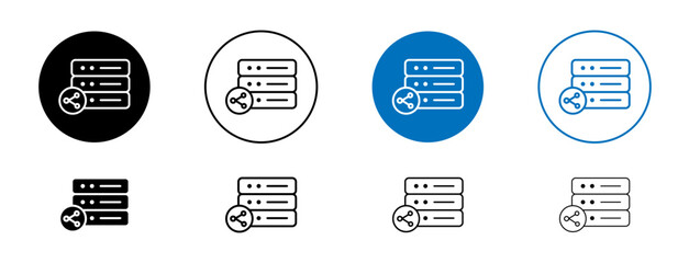 Shared Hosting line icon set. Data share symbol in black and blue color. - obrazy, fototapety, plakaty