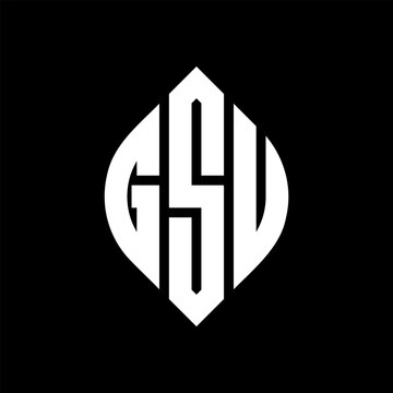 GSU circle letter logo design with circle and ellipse shape. GSU ellipse letters with typographic style. The three initials form a circle logo. GSU Circle Emblem Abstract Monogram Letter Mark Vector.