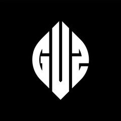GUZ circle letter logo design with circle and ellipse shape. GUZ ellipse letters with typographic style. The three initials form a circle logo. GUZ Circle Emblem Abstract Monogram Letter Mark Vector.