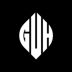 GVH circle letter logo design with circle and ellipse shape. GVH ellipse letters with typographic style. The three initials form a circle logo. GVH Circle Emblem Abstract Monogram Letter Mark Vector.