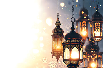 Obraz premium ramadan Kareem, Ramadan crescent moon, Eid Mubarak Islamic festival social media banner and Eid Mubarak Post Template, islam