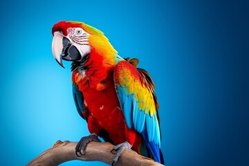 A colorful macaw parrot on blue background