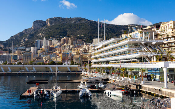 Monte Carlo, Monaco - December 26, 2023: Yacht club and marina in Monte Carlo, Monaco