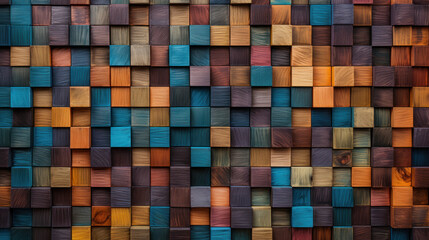 A Harmonious Arrangement of Multicolored Wooden Blocks Creating a Captivating Mosaic Wall