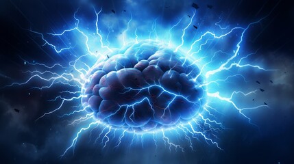 Abstract illustration of a brain surrounded by lightning bolts, representing mental electricity