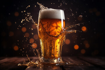 A glass of beer with splashes - obrazy, fototapety, plakaty