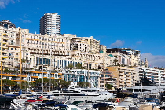 Marina and city centre of Monte Carlo, Monaco on the French Riviera