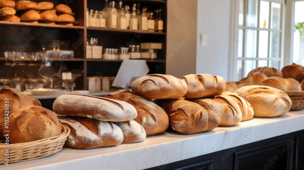 Poster a counter with breads. generative ai.