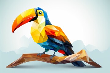 Exquisite Colorful Toucan Bird Low Poly in Lush Green Tropical Rainforest Habitat