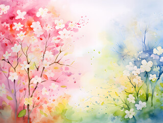 Abstract colorful watercolor spring flowers background 