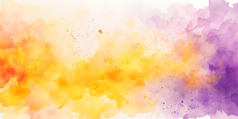 Watercolor yellow and purple abstract splashes background 