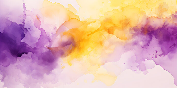 Watercolor yellow and purple abstract splashes background 