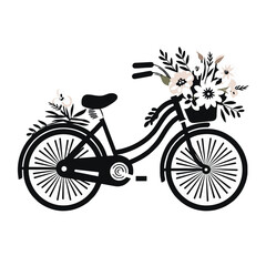 Silhouette eines Fahrrads mit Blumenstrauß vektor