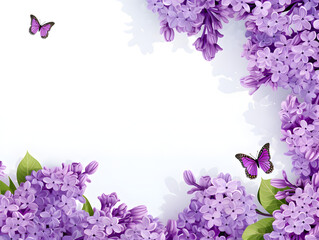 Lilac flowers frame with white background and copy space