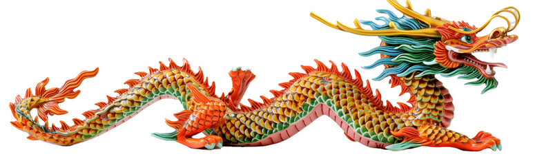 Chinese red dragon isolated on transparent white background