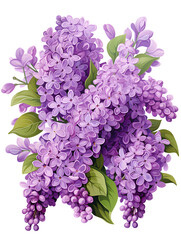 Illustration of purple lilac flowers, on white background	
