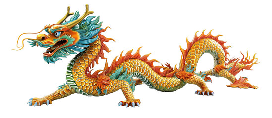 Obraz premium Chinese colorful dragon isolated on transparent white background