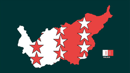 Flag map illustration of Valais a region of Switzerland