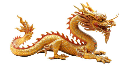 Chinese golden dragon isolated on transparent white background