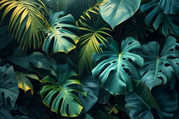 Tropical green leaves background, monstera