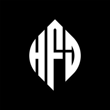 HFJ circle letter logo design with circle and ellipse shape. HFJ ellipse letters with typographic style. The three initials form a circle logo. HFJ circle emblem abstract monogram letter mark vector.
