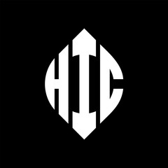 HIC circle letter logo design with circle and ellipse shape. HIC ellipse letters with typographic style. The three initials form a circle logo. HIC circle emblem abstract monogram letter mark vector.