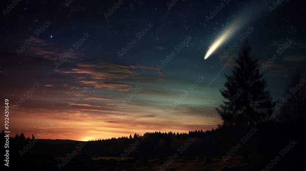 Poster night sky with comet created with generative ai