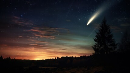 Fototapeta na wymiar Night sky with comet created with Generative AI