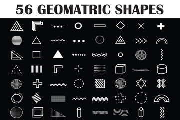 Set of 50 geometric shapes. Memphis design, retro elements for web, vintage, advertisement, commercial banner, poster, leaflet, billboard, sale. eps file.