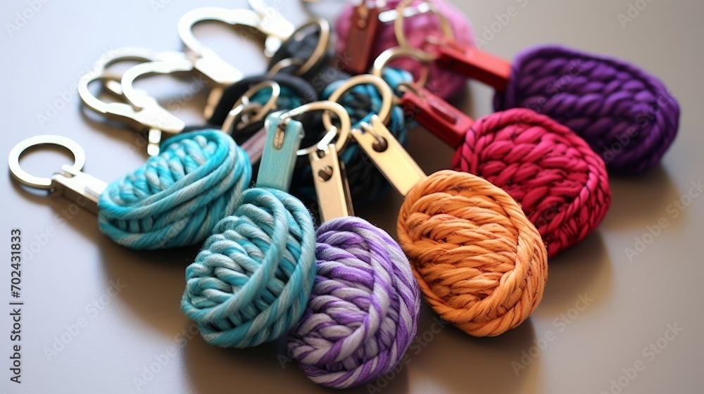 Poster yarn wrapped keychains, adding a personal touch to your keys