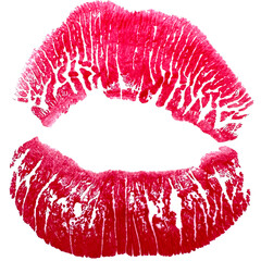 Lipstick kiss print isolated set. red lips set. Different shapes of female sexy red lips. Sexy lips makeup, kiss mouth. Female mouth. Print of lips kiss  background. - obrazy, fototapety, plakaty