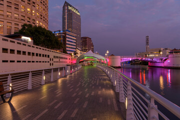 Colorful Riverwalk - A wide-angle view of Tampa Riverwalk, winding along side of Hillsborough River...