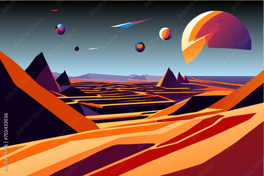 Poster a binary code desert with data mirages. vektor illustation