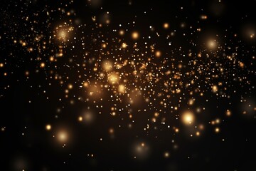 Black and gold particle abstract background with golden light shine particles on navy black.