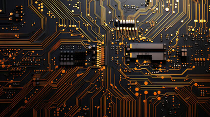 Amazing detailed macro image of an electronic circuit, CPU and GPU, circuit interconnection. Generative Ai technology.