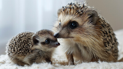 Obraz premium Mother hedgehog and her baby