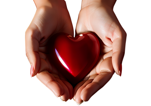 open hands hold a red heart