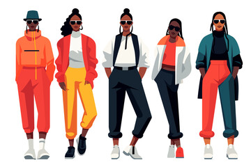 Fashionable Streetwear Outfits in Bold Colors isolated vector style illustration