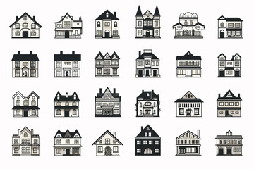 Houses black and white isolated vector style illustration - obrazy, fototapety, plakaty