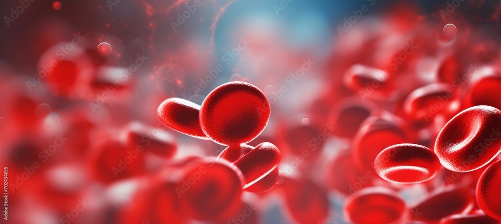 Poster close up of blood cells in blurred background with ample copy space for text placement