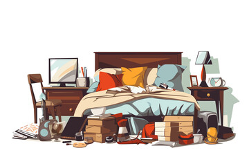 Messy room isolated vector style illustration