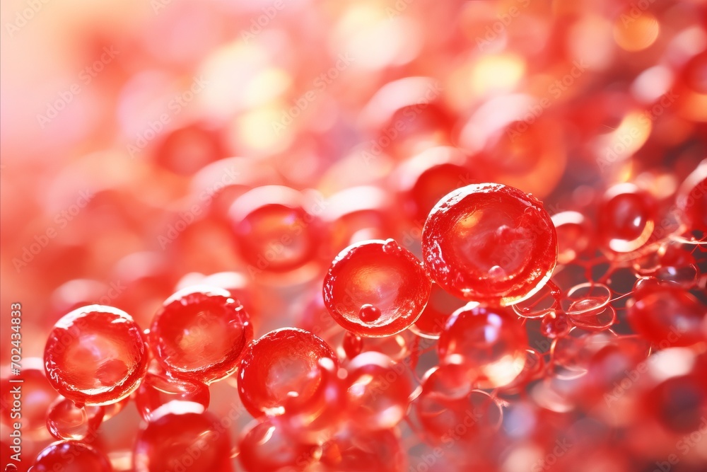 Poster detailed close up of blood cells in abstract background with copy space for text placement